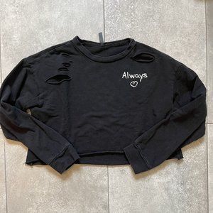 Revelation Girl's Black Always Love Yourself Distressed Pullover Medium